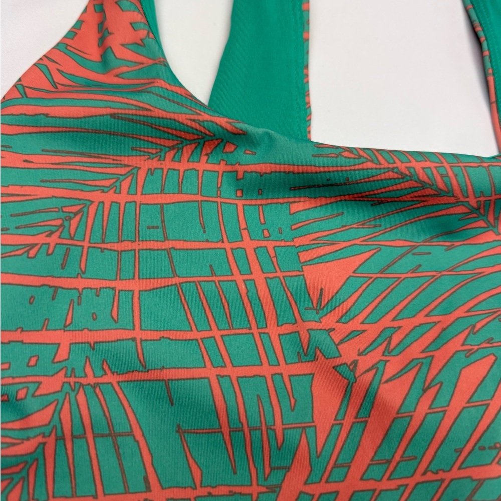 Forever 21 Twist Front Sports Bra Medium Green Coral Palm Print Activewear - Picture 2 of 8